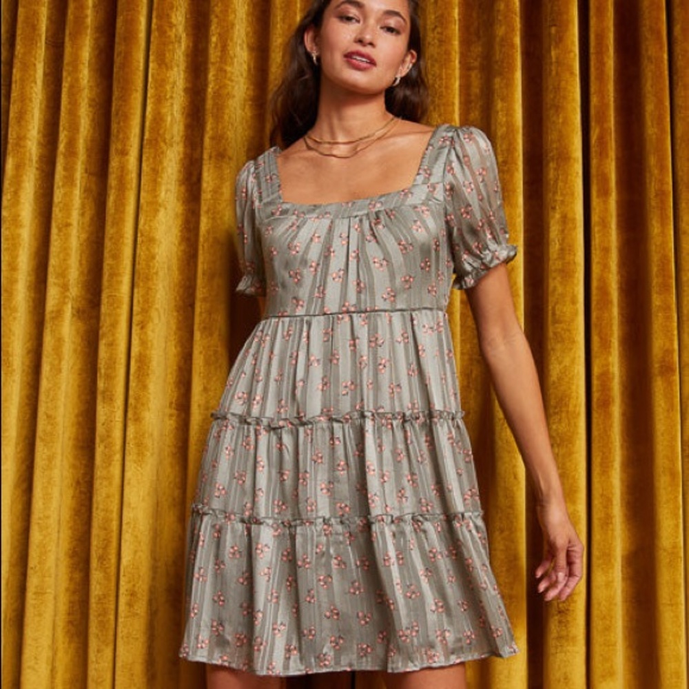 Green Floral Pleated Dress